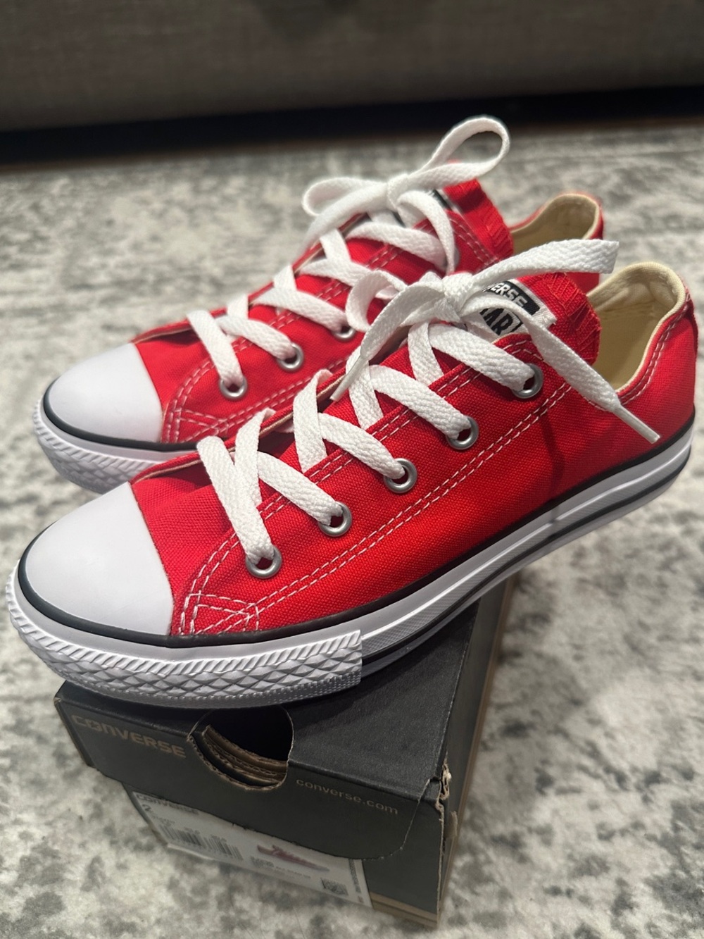 Converse Red Canvas Low Top Sneakers. Y2K. Slim retro everyday wear.